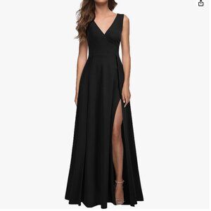 MUSHARE V-Neck Sleeveless Formal Cocktail Party Long Dress (Black, 2XL)